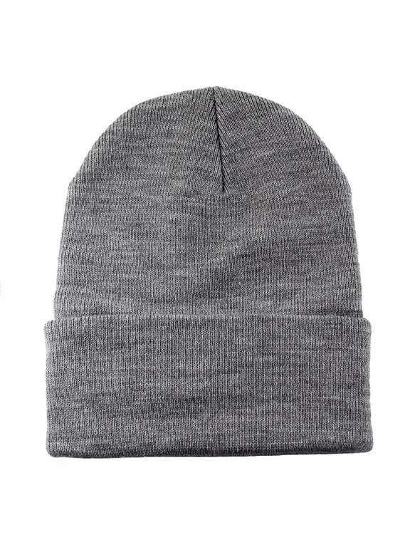 Winter Beanie Hat for Men and Women, Cuffed Knit Cap - Light Gray