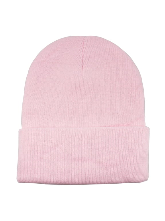 Winter Beanie Hat for Men and Women, Cuffed Knit Cap - Light Pink