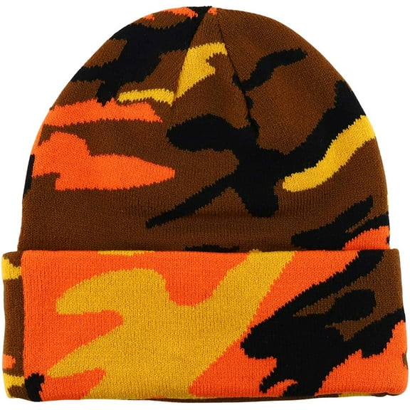 Gelante Beanie Hat Men Women Classic Knit Cuffed Plain Cap - Orange Camo