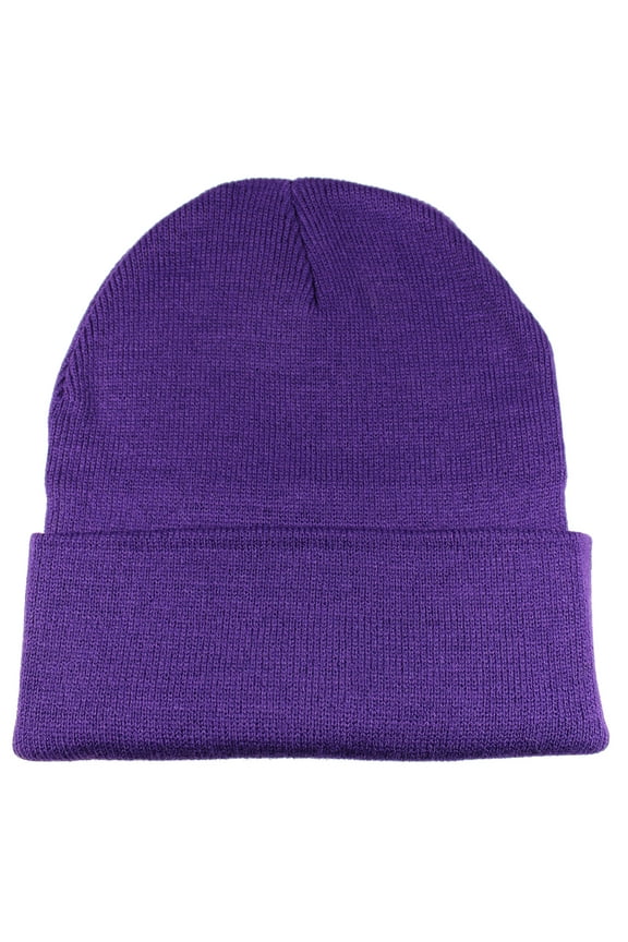 Beanie Hat Men Women Classic Knit Cuffed Plain Cap - Purple