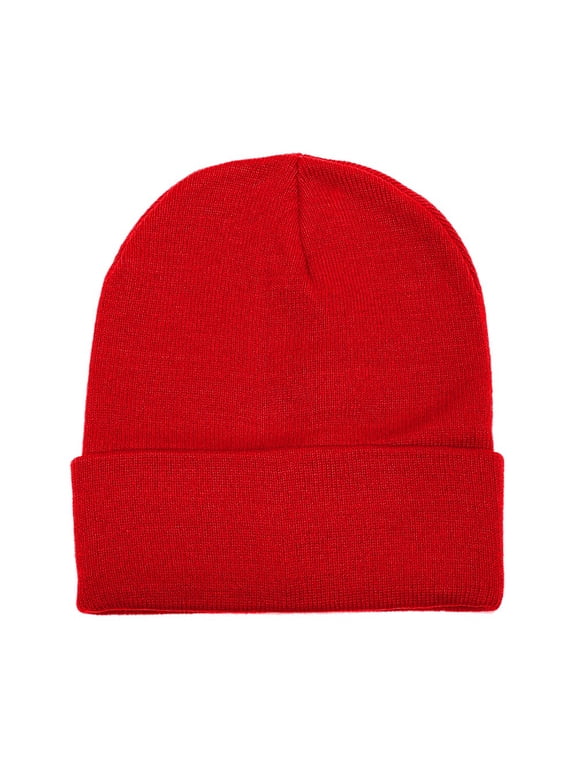 Winter Beanie Hat for Men and Women, Cuffed Knit Cap - Red