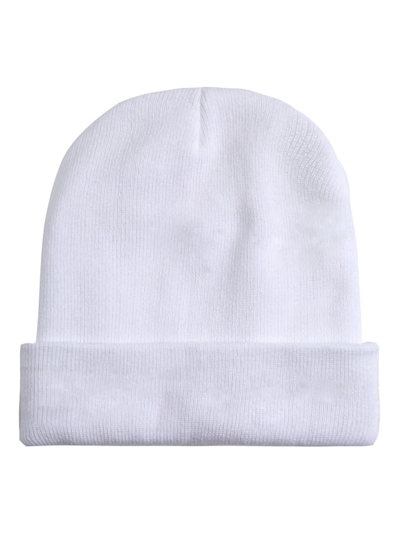 Winter Beanie Hat for Men and Women, Cuffed Knit Cap - White