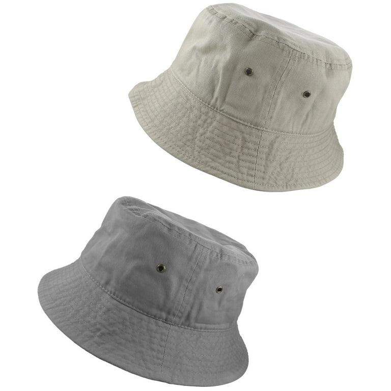 Gelante Bucket Hat 100% Cotton Packable Summer Travel Cap. 2PC: Gray /  Putty-L/XL 
