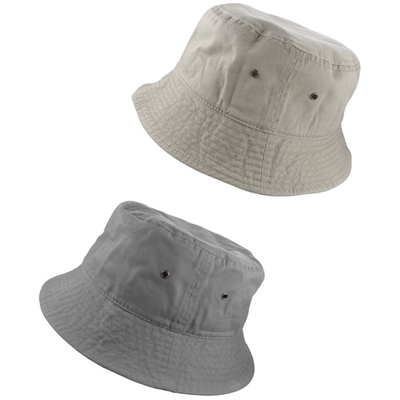 Gelante Bucket Hat 100% Cotton Packable Summer Travel Cap. 2PC: Gray / Putty-S/M