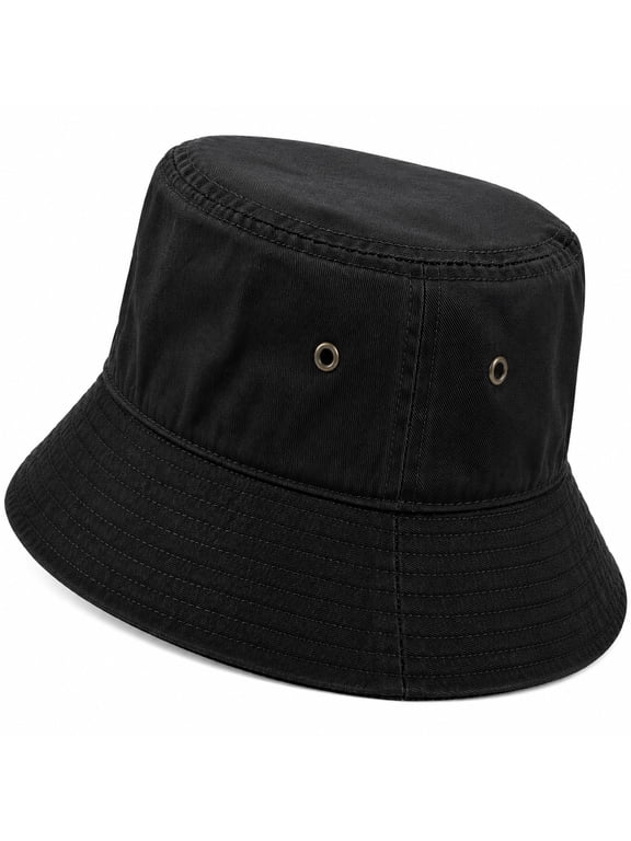 Bucket Hat 100% Cotton Packable Summer Travel Cap. Black-L/XL
