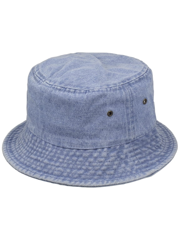 Bucket Hat 100% Cotton Packable Summer Travel Cap. Denim Blue-L/XL