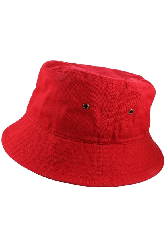 Bucket Hat 100% Cotton Packable Summer Travel Cap. Red-L/XL