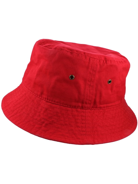 Bucket Hat 100% Cotton Packable Summer Travel Cap. Red-L/XL
