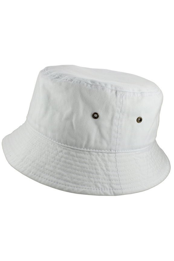 Bucket Hat 100% Cotton Packable Summer Travel Cap. White-L/XL
