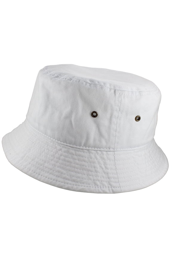 Bucket Hat 100% Cotton Packable Summer Travel Cap. White-L/XL