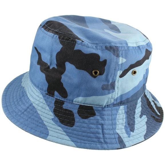 Gelante Bucket Hat Cotton Packable Summer Travel Cap. Blue Camo-L/XL