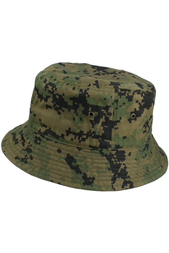 Bucket Hat Cotton Packable Summer Travel Cap. Green Digital Camo-L/XL