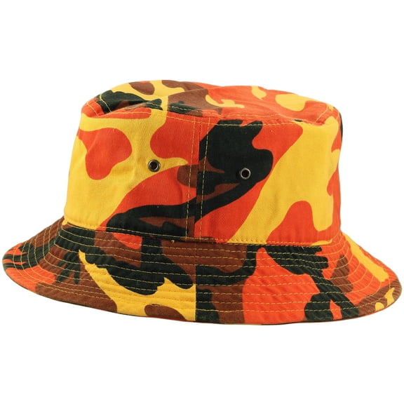 Gelante Bucket Hat Cotton Packable Summer Travel Cap. Orange Camo-L/XL