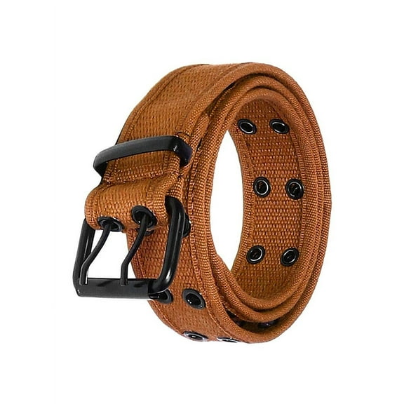 Gelante Canvas Double Grommet Hole Belt - Brown, M
