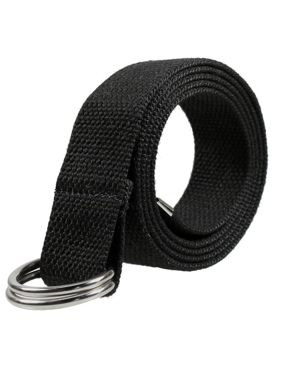 Canvas Web D Ring Belt Silver Buckle Military Style for men & women 1 or 3 pcs 2052-BLK (S/M)