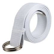 Gelante Canvas Web D Ring Belt Silver Buckle Military Style for men & women 1 or 3 pcs&nbsp;2052-White L/XL