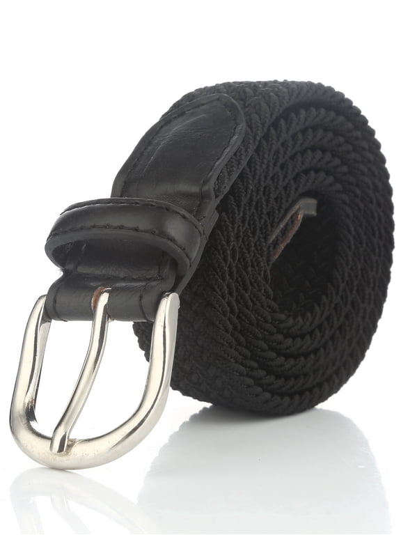 Children's Canvas Elastic Fabric Woven Stretch Braided Belts-Black-L (28-30)