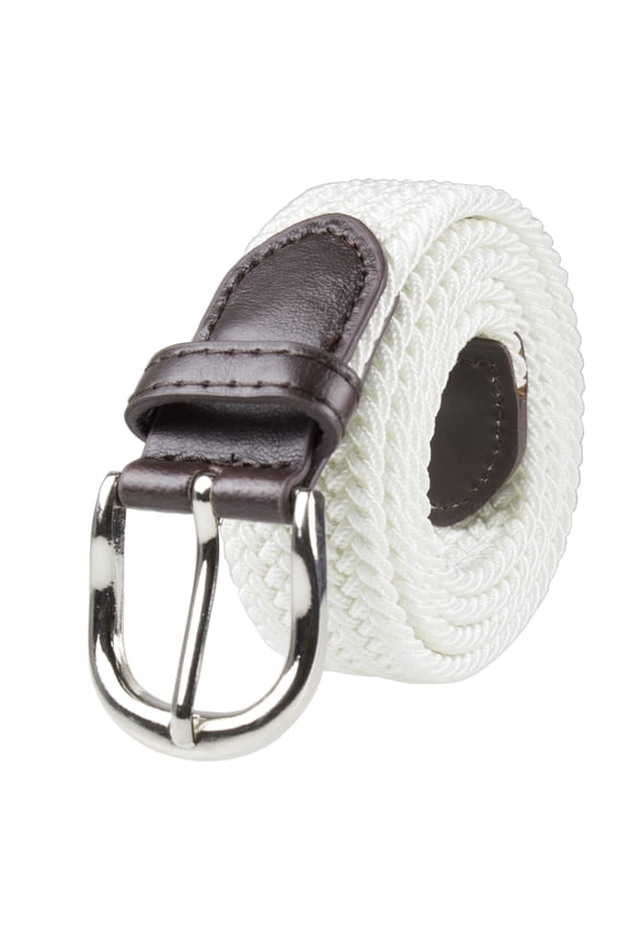 Children's Canvas Elastic Fabric Woven Stretch Braided Belts -White-L (28-30)