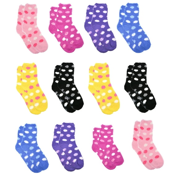 Gelante Fuzzy Sock Ultra Soft Warm Non Skid/Slip Gripper Crew Socks 12 Pairs S1104