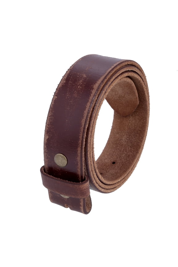 Genuine Full Grain Leather Belt Strap Without Belt Buckle. Distressed Brown-S