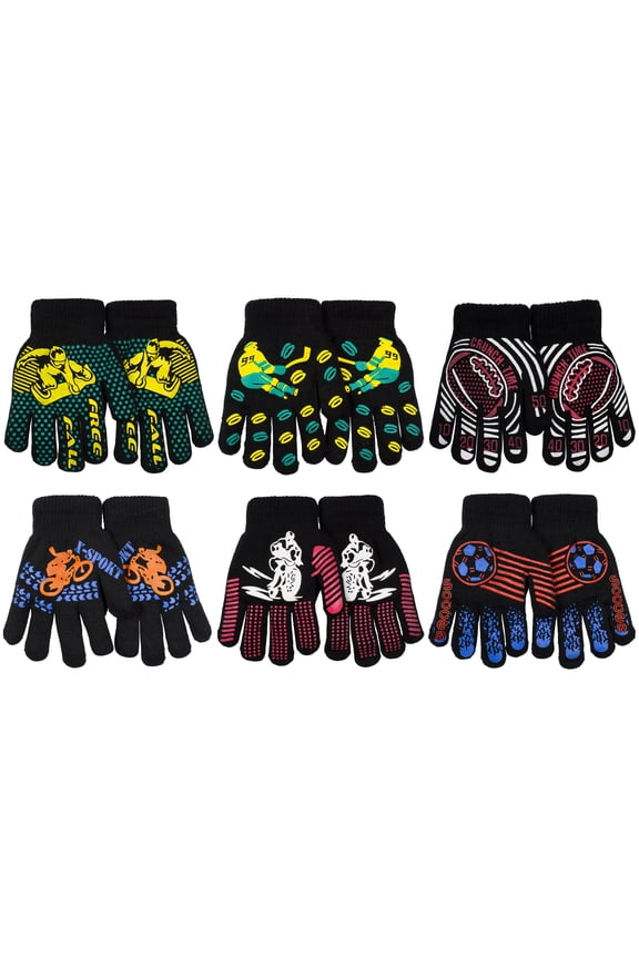 Kids Toddler Children Winter Double Knitted Magic Gloves With Grapper Wholesale Lot 6 Pairs 9933-(6-12)