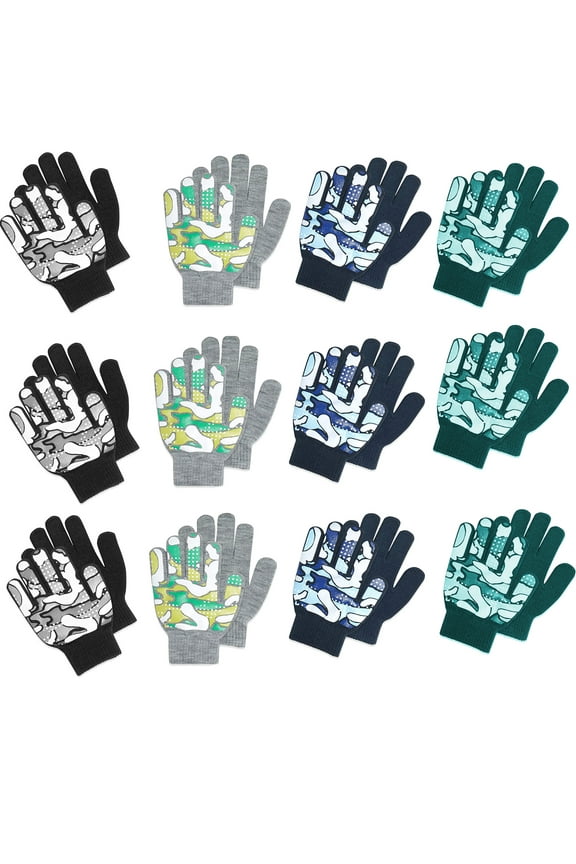 Kids Toddler Children Winter Double Knitted Magic Gloves With Grapper Wholesale Lot 6 Pairs 9935-(2-6)