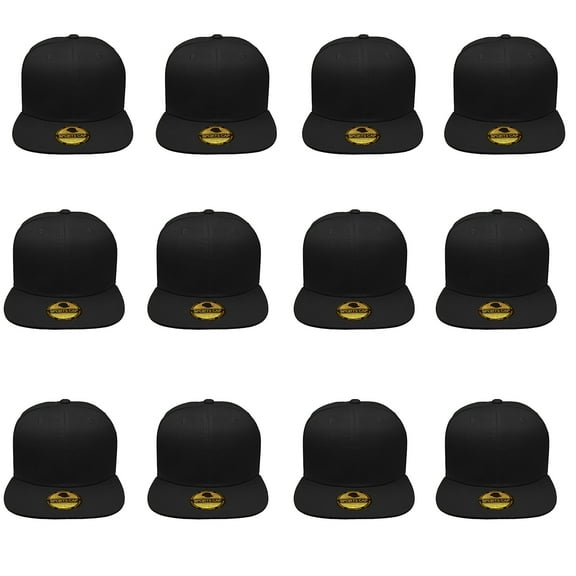 Gelante Men's Classic Plain Snapback Hat Flat Bill Adjustable Size Wholesale Lot 12pc's. Black