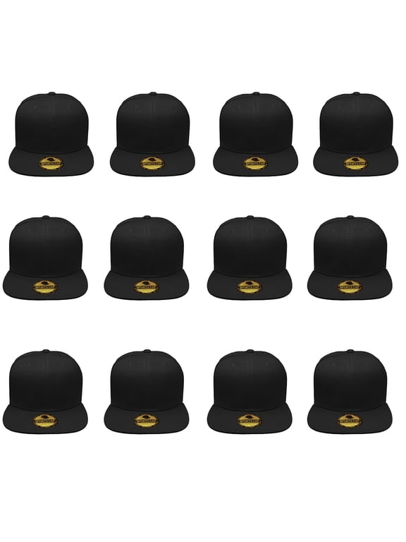 Men's Plain Snapback Flat Bill Adjustable Cotton Work Snapback Hat, One Size, 12pcs