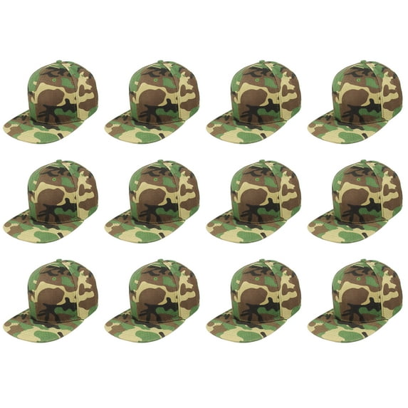 Gelante Men's Classic Plain Snapback Hat Flat Bill Adjustable Size Wholesale Lot 12pc's. Camo
