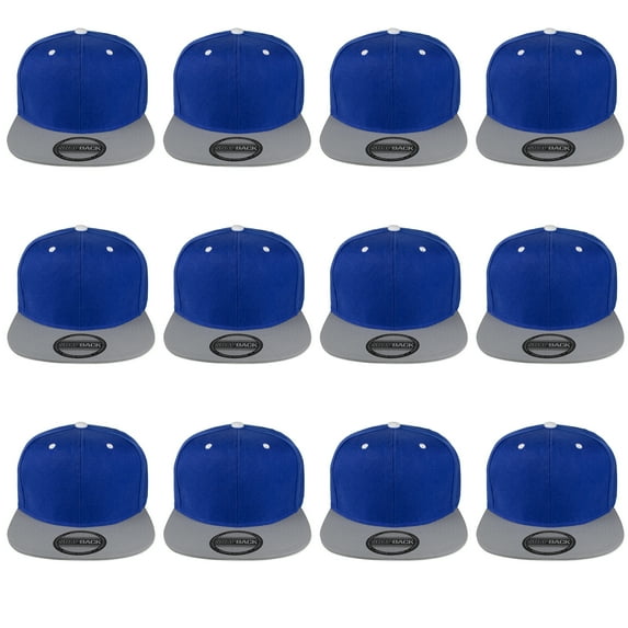 Gelante Men's Classic Plain Snapback Hat Flat Bill Adjustable Size Wholesale Lot 12pc's. Royal Blue/Gray