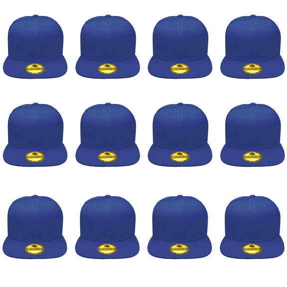 Gelante Men's Classic Plain Snapback Hat Flat Bill Adjustable Size Wholesale Lot 12pc's. Royal Blue