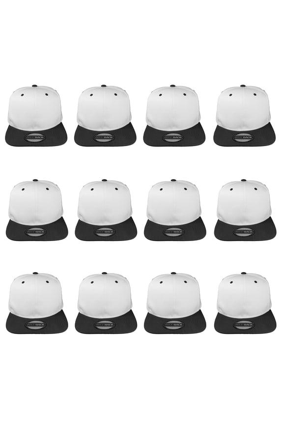 Men's Classic Plain Snapback Hat Flat Bill Adjustable Size Wholesale Lot 12pc's.White/Black