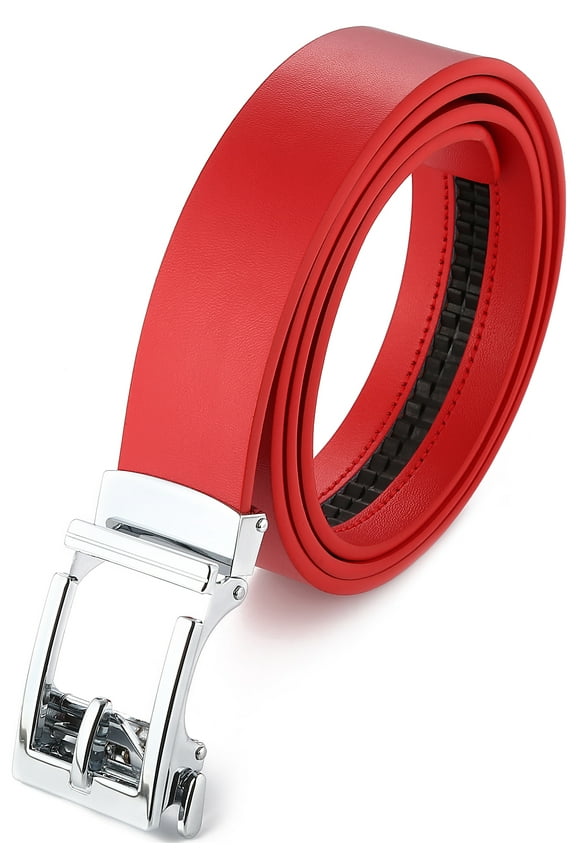 Men's Genuine Leather Ratchet Dress Belt With Automatic Sliding Buckle - Minimalistic Style-Trim to Fit G706-Red