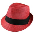thumbnail image 1 of Gelante Summer Fedora Panama Straw Hats with Black Band - Red, L/XL, 1 of 3