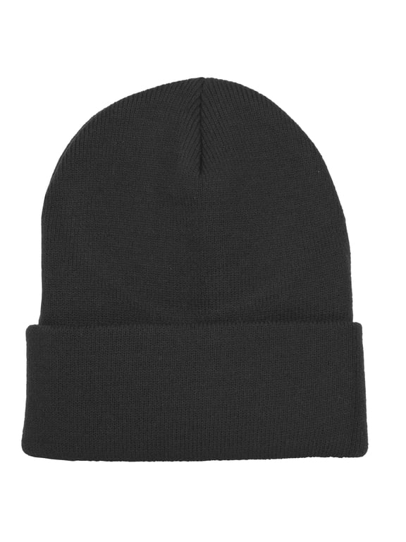 Winter Beanie Hat for Men and Women, Cuffed Knit Cap - Black