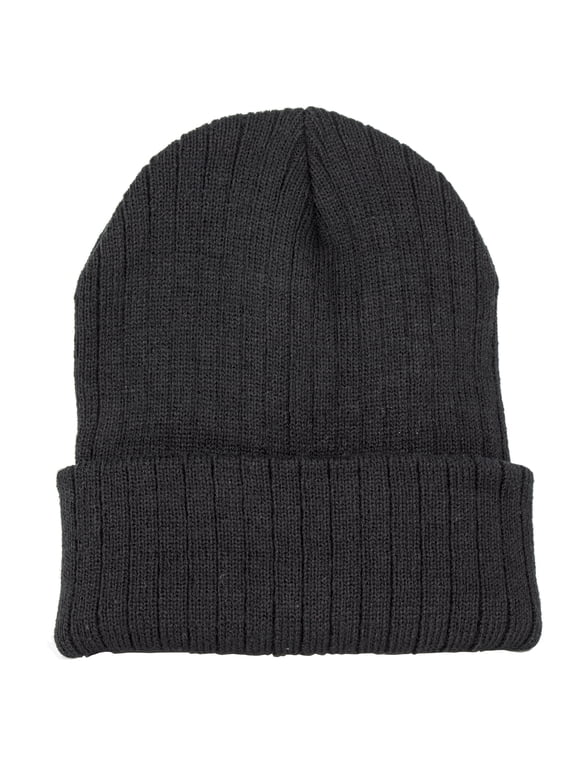 Winter Beanie Hat for Men and Women, Cuffed Knit Cap - Rib Black