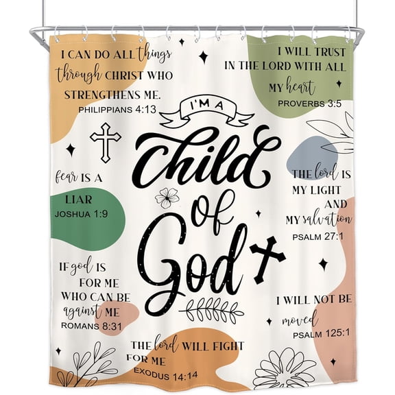 Gelasgo Christian Bible Verse Shower Curtain Abstract Boho Mid Century Inspirational Quotes Minimalist Geometric Scripture Plant 72Wx72H Inch Neutral Waterproof Polyester Bathroom Curtain
