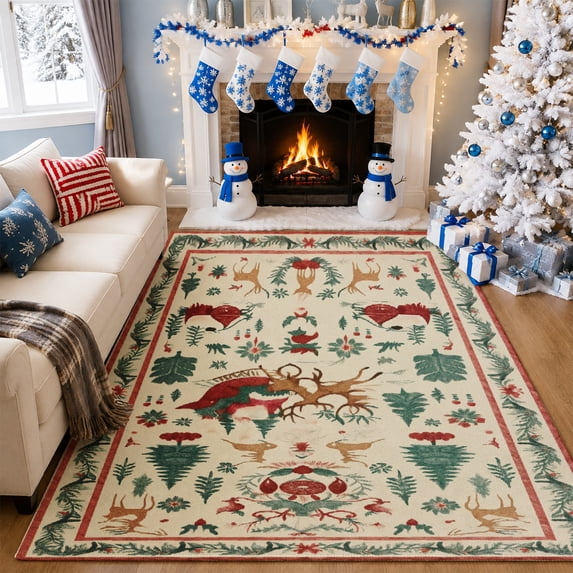 Gelasgo Christmas Forest Velvet Area Rug, Woodland Holiday Pattern Rectangle Floor Carpet, Soft Plush Non Slip Rug for Home Decor 47.2"×31.5"