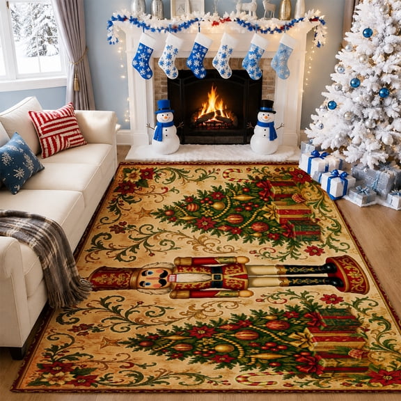 Gelasgo Christmas Nutcracker Velvet Area Rug, Holiday Decoration Rectangle Floor Carpet, Soft Plush Non Slip Rug for Home Decor 47.2"×31.5"