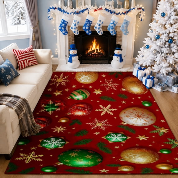 Gelasgo Christmas Ornament Velvet Area Rug, Holiday Pattern Rectangle Floor Carpet, Soft Plush Non Slip Rug for Living Room Bedroom Decor 63"×39.4"