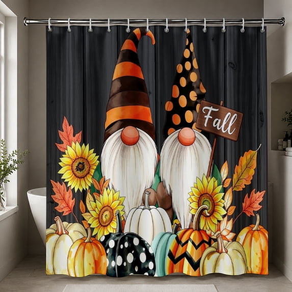 Gelasgo Fall Gnomes Shower Curtain Polyester Fabric Waterproof Bathroom Curtains 72x72 Inch Thanksgiving Pumpkin Sunflower Decor