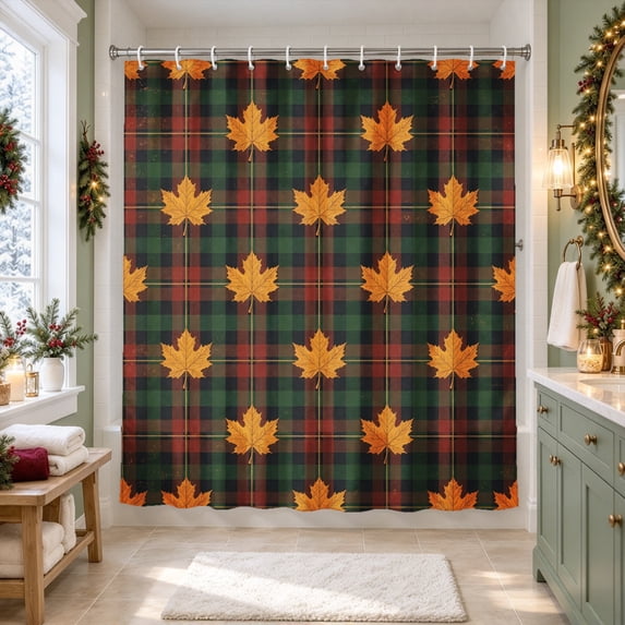 Gelasgo Fall Plaid Shower Curtain Autumn Maple Leaves Tartan Check ...
