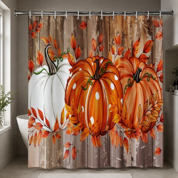 Gelasgo Fall Pumpkin Shower Curtain Polyester Fabric Waterproof Bathroom Curtains 72x72 Inch Thanksgiving Autumn Maple Leaves Decor