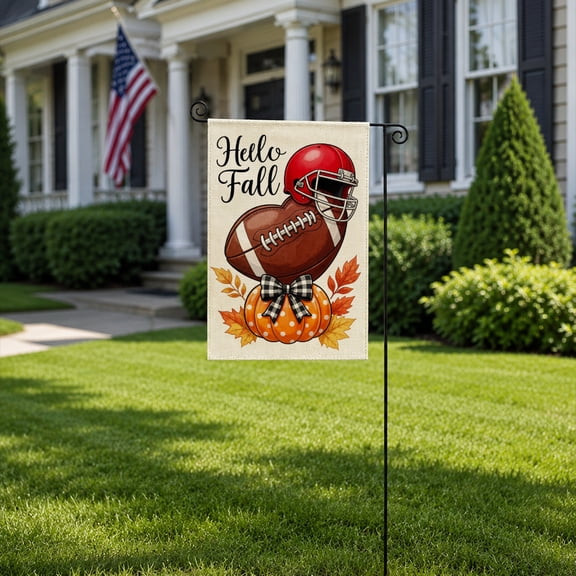 Gelasgo Football Garden Flag 12x18 Inch, Autumn Sports Pumpkin Decorative Outdoor Flag, Double Sided Yard Lawn Patio Seasonal Decor