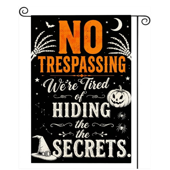 Gelasgo Halloween Garden Flag Burlap Skeleton No Trespassing Spooky Yard Banner Seasonal Outdoor Decor Double Sided 12x18