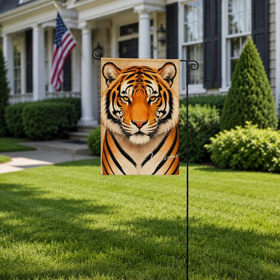 Gelasgo Linen Garden Flag Tiger Design Outdoor Yard Flag Animal Decorative Banner for Lawn Garden Patio Home Decor