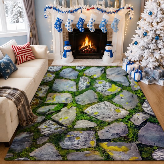 Gelasgo Natural Stone Texture Velvet Area Rug, Rustic Rock Pattern Decorative Carpet, Soft Indoor Floor Mat for Bedroom Living Room Entryway Office Home Decor