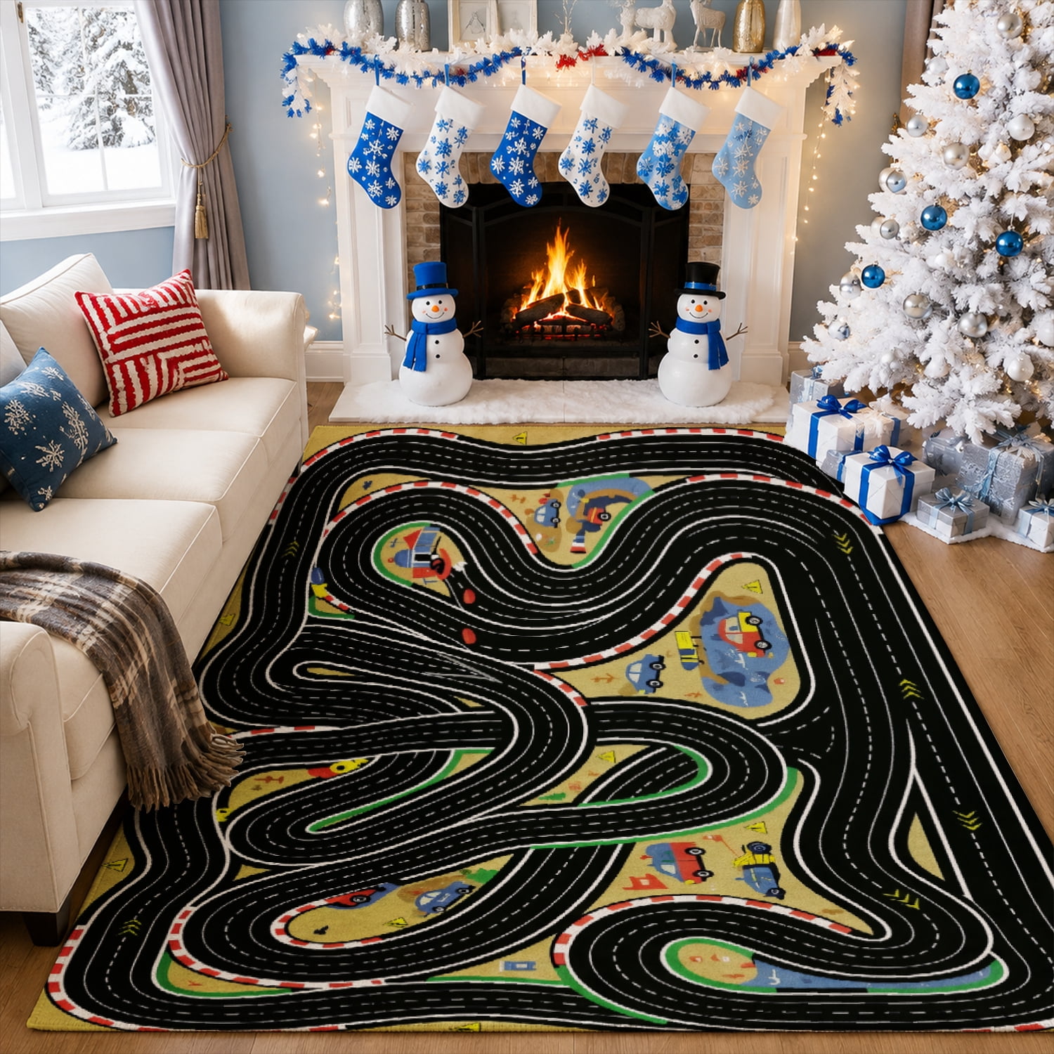 Car Racing Rug Kids Gelasgo Racing Track Velvet Area Rug, Road Map Play Mat Rectangle Floor ...