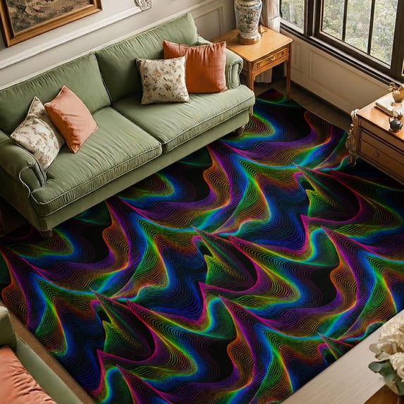 Gelasgo Rectangle Velvet Area Rug Abstract Colorful Liquid Swirl Marble ...