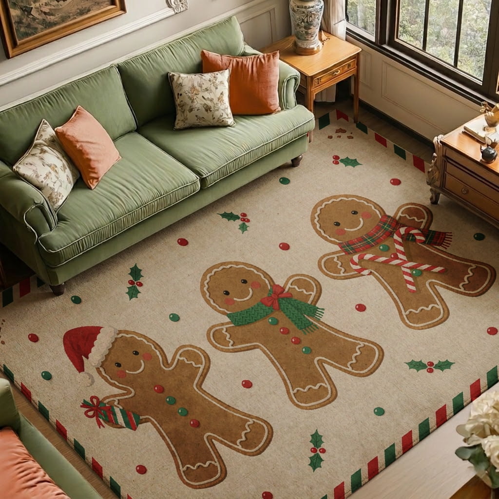 Gelasgo Rectangle Velvet Area Rug Christmas Gingerbread Man Holiday ...